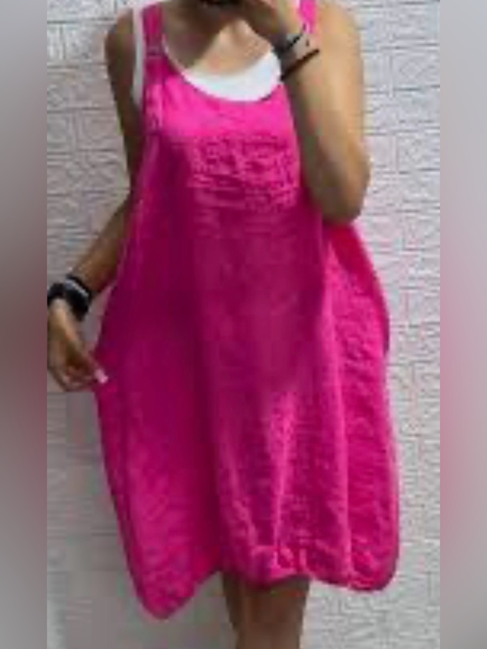 I love linen sundress jumper Midi Dress in Vibrant Fuchsia Italy one size M L XL